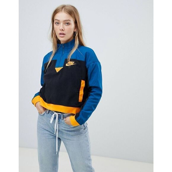 Nike Tops - Nike half zip fleece sweatshirt in blue and orange size S